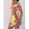 image:imageGORGLITTER Womens Asymmetrical Hem Bodycon Mini Dress Tie One Shoulder Floral Sleeveless Wedding Guest Pencil Short DressesYellow