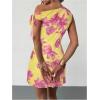 image:imageGORGLITTER Womens Asymmetrical Hem Bodycon Mini Dress Tie One Shoulder Floral Sleeveless Wedding Guest Pencil Short DressesYellow