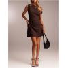 image:imageGORGLITTER Womens Asymmetrical Mini Tank Vacation Dress 2025 Short Sleeve Skinny Evening DressesBrown