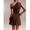 image:imageGORGLITTER Womens Asymmetrical Mini Tank Vacation Dress 2025 Short Sleeve Skinny Evening DressesBrown