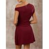 image:imageGORGLITTER Womens Asymmetrical Mini Tank Vacation Dress 2025 Short Sleeve Skinny Evening DressesBurgundy