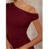 image:imageGORGLITTER Womens Asymmetrical Mini Tank Vacation Dress 2025 Short Sleeve Skinny Evening DressesBurgundy