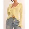 image:imageGORGLITTER Womens Bell Sleeve Mesh Sheer Top Tie Front Ruffle See Through Going Out Blouses Vacation Holiday OutfitsYellow
