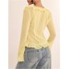 image:imageGORGLITTER Womens Bell Sleeve Mesh Sheer Top Tie Front Ruffle See Through Going Out Blouses Vacation Holiday OutfitsYellow