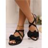 image:imageGORGLITTER Womens Bow Flat Sandals Dressy Summer Beach Vacation Open Toe Ankle Strap Summer Vacation Slides ShoesBlack