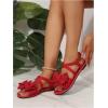 image:imageGORGLITTER Womens Bow Flat Sandals Dressy Summer Beach Vacation Open Toe Ankle Strap Summer Vacation Slides ShoesRed