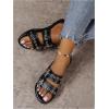 image:imageGORGLITTER Womens Buckle Leather Flats Sandals Dressy Double Strap Punk Open Toe Summer Beach Vacation Slides SandalsBlack