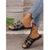 image:imageGORGLITTER Womens Buckle Leather Flats Sandals Dressy Double Strap Punk Open Toe Summer Beach Vacation Slides SandalsBlack