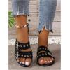image:imageGORGLITTER Womens Buckle Leather Flats Sandals Dressy Double Strap Punk Open Toe Summer Beach Vacation Slides SandalsBlack