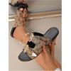 image:imageGORGLITTER Womens Buckle Leather Flats Sandals Dressy Double Strap Punk Open Toe Summer Beach Vacation Slides SandalsBrown