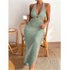 image:imageGORGLITTER Womens Crochet Maxi Dress Halter Knit Backless Swimsuit 2026 Vacation Summer Bathing Suit Beach Cover UpsOlive Green