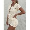 image:imageGORGLITTER Womens Crochet Short Sets Short Sleeve Button Down Cardigan Top and Shorts Vacation OutfitsBeige