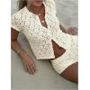 image:imageGORGLITTER Womens Crochet Short Sets Short Sleeve Button Down Cardigan Top and Shorts Vacation OutfitsBeige