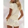 image:imageGORGLITTER Womens Crochet Short Sets Short Sleeve Button Down Cardigan Top and Shorts Vacation OutfitsBeige