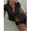 image:imageGORGLITTER Womens Crochet Short Sets Short Sleeve Button Down Cardigan Top and Shorts Vacation OutfitsBlack