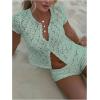 image:imageGORGLITTER Womens Crochet Short Sets Short Sleeve Button Down Cardigan Top and Shorts Vacation OutfitsMint Green