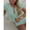 image:imageGORGLITTER Womens Crochet Short Sets Short Sleeve Button Down Cardigan Top and Shorts Vacation OutfitsMint Green
