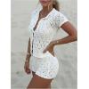image:imageGORGLITTER Womens Crochet Short Sets Short Sleeve Button Down Cardigan Top and Shorts Vacation OutfitsWhite Crochet