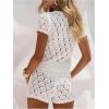 image:imageGORGLITTER Womens Crochet Short Sets Short Sleeve Button Down Cardigan Top and Shorts Vacation OutfitsWhite Crochet
