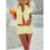 image:imageGORGLITTER Womens Crochet Short Sets Short Sleeve Button Down Cardigan Top and Shorts Vacation OutfitsYellow