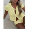 image:imageGORGLITTER Womens Crochet Short Sets Short Sleeve Button Down Cardigan Top and Shorts Vacation OutfitsYellow