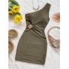 image:imageGORGLITTER Womens Crochet Vacation Dress Boho Cut Out Sundresses One Shoulder Sleeveless Summer Beach Mini DressesArmy Green