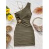 image:imageGORGLITTER Womens Crochet Vacation Dress Boho Cut Out Sundresses One Shoulder Sleeveless Summer Beach Mini DressesArmy Green