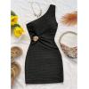 image:imageGORGLITTER Womens Crochet Vacation Dress Boho Cut Out Sundresses One Shoulder Sleeveless Summer Beach Mini DressesBlack