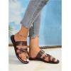 image:imageGORGLITTER Womens Cross Strappy Leather Flats Sandal Cute Dressy Toe Ring Open Toe Slip on Slide SandalsChocolate Brown