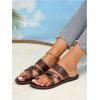 image:imageGORGLITTER Womens Cross Strappy Leather Flats Sandal Cute Dressy Toe Ring Open Toe Slip on Slide SandalsChocolate Brown