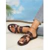 image:imageGORGLITTER Womens Cross Strappy Leather Flats Sandal Cute Dressy Toe Ring Open Toe Slip on Slide SandalsChocolate Brown