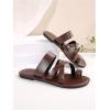 image:imageGORGLITTER Womens Cross Strappy Leather Flats Sandal Cute Dressy Toe Ring Open Toe Slip on Slide SandalsChocolate Brown