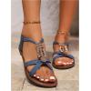 image:imageGORGLITTER Womens Denim Jeans Sandals Boho Roman Strappy Slides Elastic Ankle Strap Sandal Beach Vacation Summer FlatsBlue