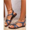 image:imageGORGLITTER Womens Denim Jeans Sandals Boho Roman Strappy Slides Elastic Ankle Strap Sandal Beach Vacation Summer FlatsBlue