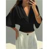 image:imageGORGLITTER Womens Dolman 34 Length Sleeve Cinched Waist Tops Ruched V Neck Blouses Summer Vacation Going Out OutfitsBlack