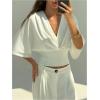 image:imageGORGLITTER Womens Dolman 34 Length Sleeve Cinched Waist Tops Ruched V Neck Blouses Summer Vacation Going Out OutfitsWhite