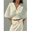 image:imageGORGLITTER Womens Dolman 34 Length Sleeve Cinched Waist Tops Ruched V Neck Blouses Summer Vacation Going Out OutfitsWhite