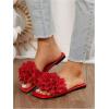image:imageGORGLITTER Womens Floral Flat Sandals Dressy Flower Square Open Toe Cute Summer Vacation Shoes Comfortable SlidesRed