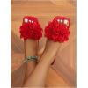 image:imageGORGLITTER Womens Floral Flat Sandals Dressy Flower Square Open Toe Cute Summer Vacation Shoes Comfortable SlidesRed Floral