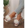 image:imageGORGLITTER Womens Floral Flat Sandals Dressy Flower Square Open Toe Cute Summer Vacation Shoes Comfortable SlidesWhite Floral