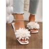 image:imageGORGLITTER Womens Floral Flat Sandals Dressy Flower Square Open Toe Cute Summer Vacation Shoes Comfortable SlidesWhite Floral