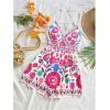 image:imageGORGLITTER Womens Floral Print Summer Romper Boho Sleeveless Wide Leg Short Jumpsuits Beach Vacation Cruise OutfitsHot Pink