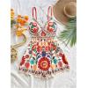 image:imageGORGLITTER Womens Floral Print Summer Romper Boho Sleeveless Wide Leg Short Jumpsuits Beach Vacation Cruise OutfitsMulticolor