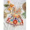 image:imageGORGLITTER Womens Floral Print Summer Romper Boho Sleeveless Wide Leg Short Jumpsuits Beach Vacation Cruise OutfitsOrange