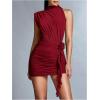 image:imageGORGLITTER Womens Flower Birthday Cocktail Mini Dress Asymmetrical Mock Neck Summer Going Out Prom Vacation SundressesBurgundy