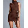 image:imageGORGLITTER Womens Flower Birthday Cocktail Mini Dress Asymmetrical Mock Neck Summer Going Out Prom Vacation SundressesCoffee Brown