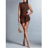 image:imageGORGLITTER Womens Flower Birthday Cocktail Mini Dress Asymmetrical Mock Neck Summer Going Out Prom Vacation SundressesCoffee Brown