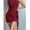 image:imageGORGLITTER Womens Flower Birthday Cocktail Mini Dress Asymmetrical Mock Neck Summer Going Out Prom Vacation SundressesSolid Burgundy