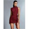 image:imageGORGLITTER Womens Flower Birthday Cocktail Mini Dress Asymmetrical Mock Neck Summer Going Out Prom Vacation SundressesSolid Burgundy