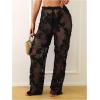 image:imageGORGLITTER Womens Flower Crochet Swimsuit Coverup Pants Summer Beach Vacation Low Waisted Knit Swim Cover Up PantsBlack